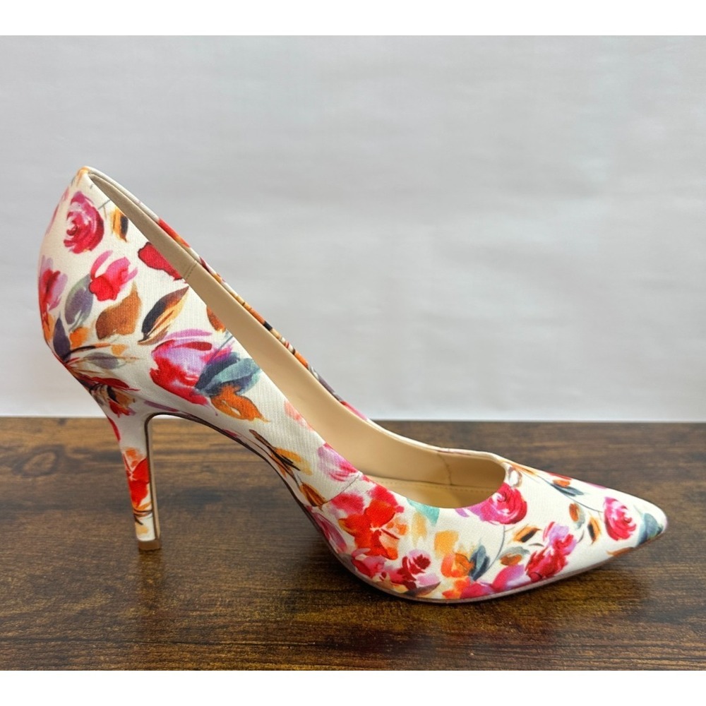 Nine West Flax Floral Pointed Toe Pumps Off White Textile Heels Womens 11 M - Picture 3 of 13